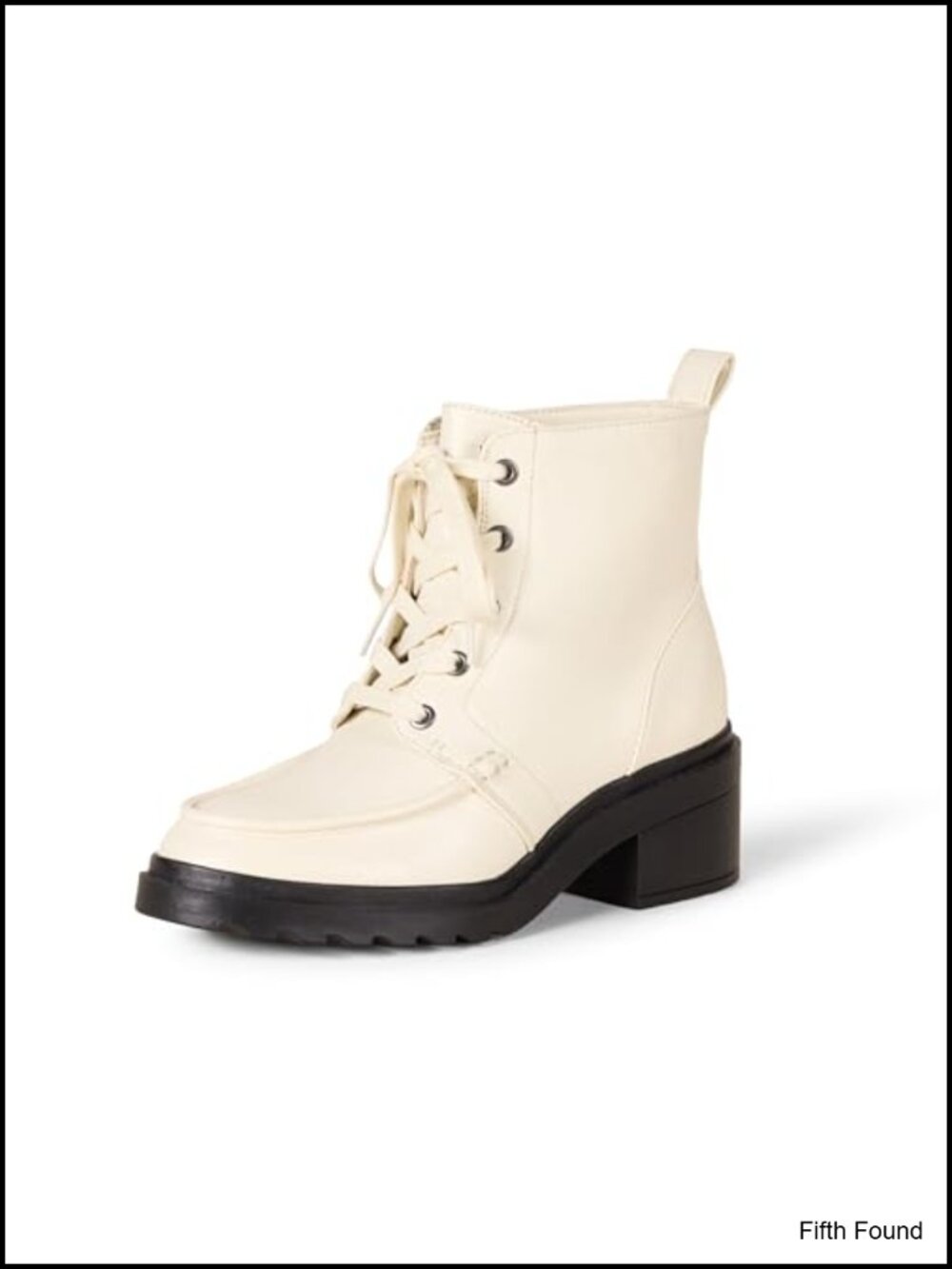 Faux Leather Lace Up Moc Toe Combat Boots Chunky Heel